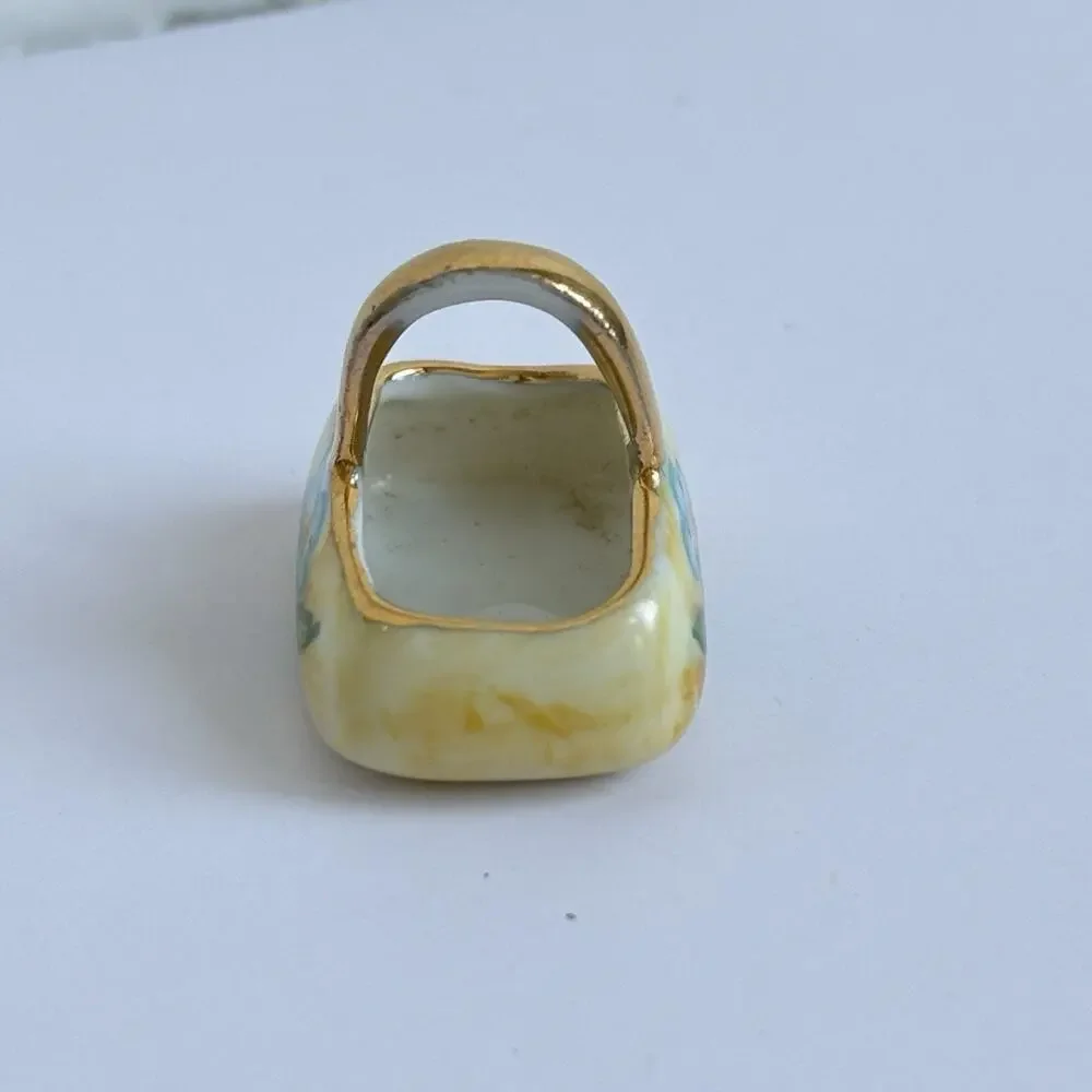 Vtg Limoges France Miniature Porcelain Basket Hand Painted Floral Gold Trim